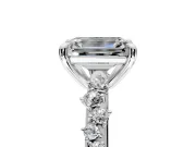 Solitaire Engagement Ring Setting for Emerald Cut Center with Trailing Leaf Accent Band and Prong Head in Sterling Silver