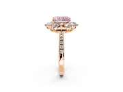 Floral Halo Engagement Ring Setting for Fancy Pink Radiant Cut Center with Pave Accents and Prong Head in Rose Gold