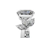 Floral Engagement Ring Setting for Emerald Cut Center with Trailing Marquise Accents and Prong Head in White Gold