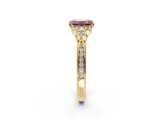 Cluster Engagement Ring Setting for Fancy Pink Emerald Cut Center with Bezel Accent Clusters and Prong Head in Yellow Gold