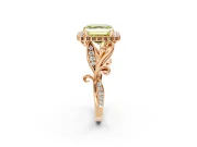 Halo Engagement Ring Setting for Fancy Yellow Asscher Cut Center with Leaf Motif Split Shank and Prong Head in Rose Gold