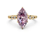 Solitaire Engagement Ring Setting for Fancy Pink Marquise Center with Bezel-Dot Beaded Band and Prong Head in Yellow Gold