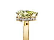 Hidden Halo Engagement Ring Setting for Fancy Yellow Pear-Shaped Center with Wide Flat Plain Band and Prong Head in Yellow Gold