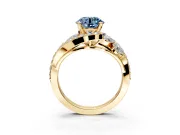 Halo Engagement Ring Setting for Fancy Blue Round Cut Center with Marquise and Pave Bypass Band and Prong Head in Yellow Gold