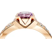 Bezel Engagement Ring Setting for Fancy Pink Emerald Cut Center with Wide Channel-Set Band and Bezel Head in Rose Gold