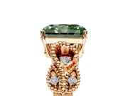 Leaf Engagement Ring Setting for Fancy Green Radiant Cut Center with Milgrain Accent Band and Prong Head in Rose Gold