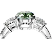3 Stone Engagement Ring Setting for Fancy Green Oval Center with Matching Side Accents and Prong Head in Platinum