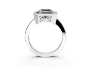Halo Engagement Ring Setting for Fancy Green Asscher Cut Center with Milgrain Halo, Pave Band and Prong Head in Platinum