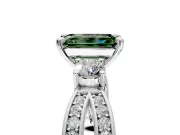 3 Stone Engagement Ring Setting for Fancy Green Emerald Cut Center with Pave Twist Band and Prong Head in Platinum