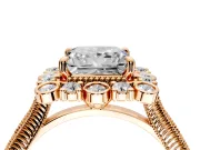 Milgrain Halo Engagement Ring Setting for Princess Cut Center with Bezel Point Accents and Prong Head in Rose Gold