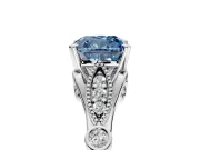 Solitaire Engagement Ring Setting for Fancy Blue Cushion Cut Center with Marquise and Bezel Accents and Prong Head in White Gold