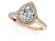 Halo Engagement Ring Setting for Pear-Shaped Center with Pave Accents, Heart Basket and Prong Head in Rose Gold