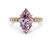 Solitaire Engagement Ring Setting for Fancy Pink Marquise Center with Large Accents and Prong Head in Yellow Gold