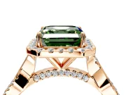 Halo Engagement Ring Setting for Fancy Green Asscher Cut Center with Twist Band and Prong Head in Rose Gold