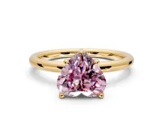 Hidden Halo Engagement Ring Setting for Fancy Pink Heart-Shaped Center with Thin Rounded Band and Prong Head in Yellow Gold