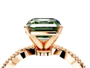 Solitaire Engagement Ring Setting for Fancy Green Asscher Cut Center with Twist Band and Bead Prong Head in Rose Gold