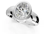 Solitaire Engagement Ring Setting for Oval Center with Wide Band and Bezel Head in Sterling Silver