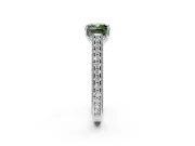 Solitaire Engagement Ring Setting for Fancy Green Cushion Cut Center with Engraved Pave Band and Prong Head in White Gold