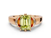 Solitaire Engagement Ring Setting for Fancy Yellow Emerald Cut Center with Wide Band, Pave Collar and Prong Head in Rose Gold