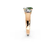 3 Stone Engagement Ring Setting for Fancy Green Oval Center with Raised Basket Heads and Prong Head in Rose Gold