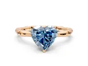 Solitaire Engagement Ring Setting for Fancy Blue Heart-Shaped Center with Bamboo Band and Prong Head in Rose Gold