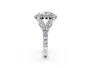 Double Halo Engagement Ring Setting for Oval Center with Narrow Pave Split Shank and Prong Head in Platinum