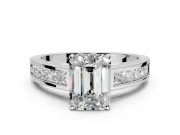 Solitaire Engagement Ring Setting for Emerald Cut Center with Princess Cut Channel Band and Prong Head in Platinum