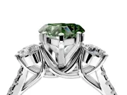 3 Stone Engagement Ring Setting for Fancy Green Heart-Shaped Center with Crossover Basket, Pave Band and Prong Head in White Gold