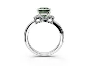 3 Stone Engagement Ring Setting for Fancy Green Princess Cut Center with Wide Plain Band and Prong Head in Sterling Silver