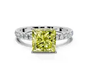 Solitaire Engagement Ring Setting for Fancy Yellow Princess Cut Center with Large Accent Band and Prong Head in Platinum