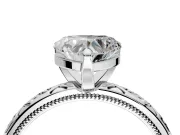 Solitaire Engagement Ring Setting for Heart-Shaped Center with Scrollwork Band and Prong Head in Platinum