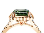 Milgrain Floral Halo Engagement Ring Setting for Fancy Green Asscher Cut Center with Pave Band and Prong Head in Rose Gold