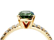 Solitaire Engagement Ring Setting for Fancy Green Emerald Cut Center with Large Accents and Prong Head in Yellow Gold