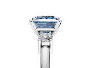 3 Stone Engagement Ring Setting for Fancy Blue Princess Cut Center with Wide Plain Band and Prong Head in Sterling Silver