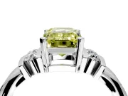 Solitaire Engagement Ring Setting for Fancy Yellow Emerald Cut Center with Grooved Bar Accent Band and Prong Head in Platinum