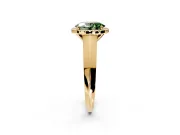 Halo Engagement Ring Setting for Fancy Green Oval Center with Knife Ridge Cathedral Band and Prong Head in Yellow Gold