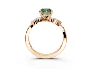 Solitaire Engagement Ring Setting for Fancy Green Cushion Cut Center with Marquise Accent Twist Band and Prong Head in Rose Gold