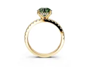 Solitaire Engagement Ring Setting for Fancy Green Round Cut Center with Band of Accents and Prong Head in Yellow Gold