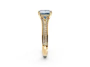 Solitaire Engagement Ring Setting for Fancy Blue Princess Cut Center with Pave Rail Split Shank and Prong Head in Yellow Gold