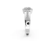 Halo Engagement Ring Setting for Cushion Cut Center with Wide Band, Inlaid Accent Row and Prong Head in White Gold
