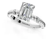 Rope Engagement Ring Setting for Emerald Cut Center with Accent Shoulders and Prong Head in Sterling Silver