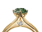 Solitaire Engagement Ring Setting for Fancy Green Cushion Cut Center with Milgrain Cathedral Band and Prong Head in Yellow Gold