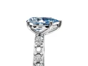 Solitaire Engagement Ring Setting for Fancy Blue Pear-Shaped Center with Round Cut Pave Band and Prong Head in Sterling Silver