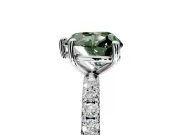 Solitaire Engagement Ring Setting for Fancy Green Heart-Shaped Center with Micro Pave Band and Prong Head in White Gold