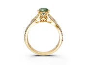 Solitaire Engagement Ring Setting for Fancy Green Pear-Shaped Center with Pave Rail Split Shank and Prong Head in Yellow Gold
