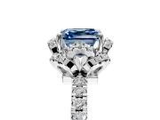 Halo Engagement Ring Setting for Fancy Blue Asscher Cut Center with Openwork Halo, Pave Band and Prong Head in Platinum