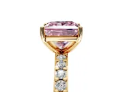 Solitaire Engagement Ring Setting for Fancy Pink Princess Cut Center with Round Cut Pave Band and Prong Head in Yellow Gold