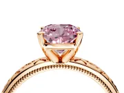 Solitaire Engagement Ring Setting for Fancy Pink Cushion Cut Center with Scrollwork Band and Prong Head in Rose Gold