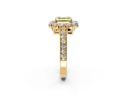 Halo Engagement Ring Setting for Fancy Yellow Asscher Cut Center with Milgrain Channel Band and Prong Head in Yellow Gold