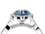Halo Engagement Ring Setting for Fancy Blue Round Cut Center with Twist Band and Prong Head in Sterling Silver